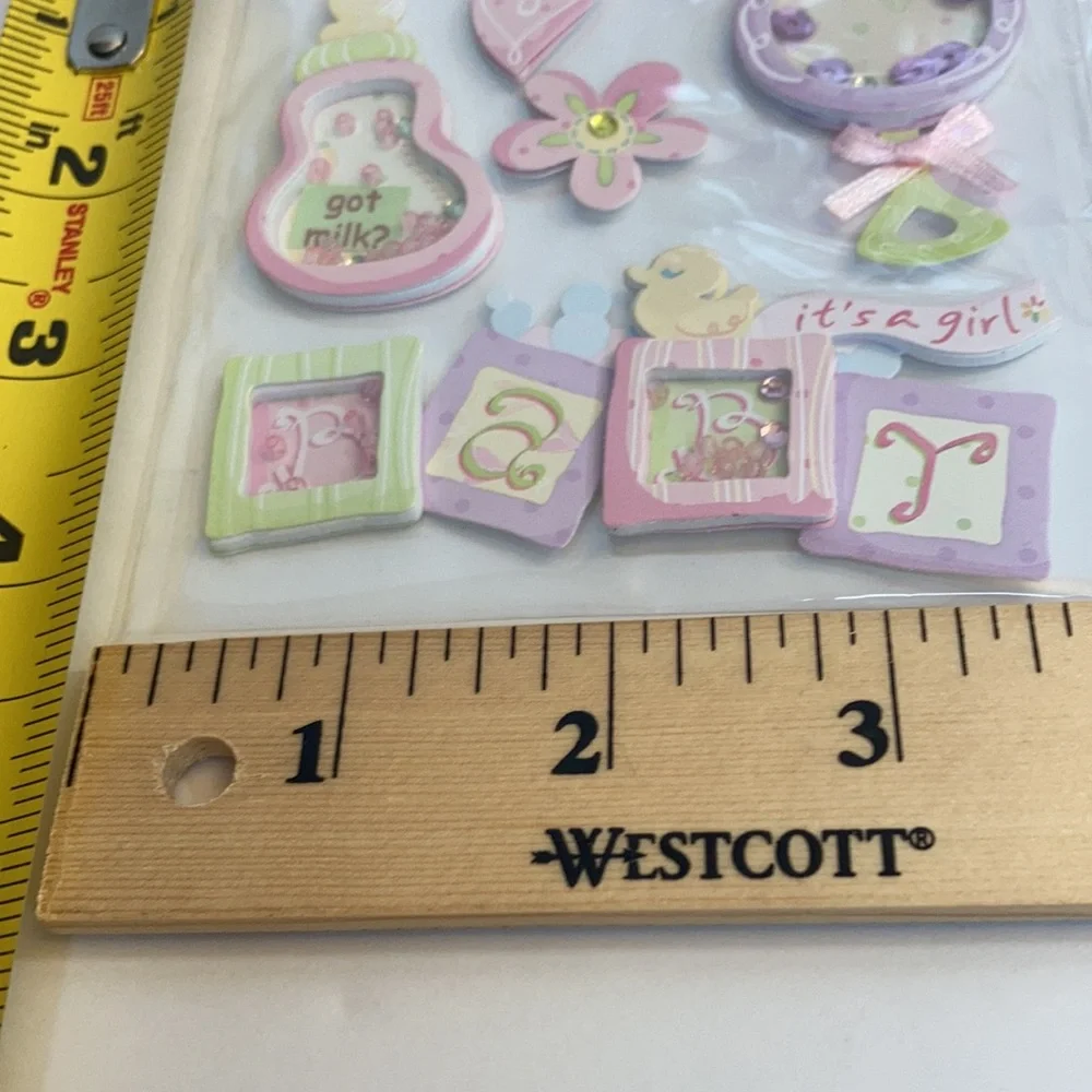 Mark Richards Scrapbook Stickers Card Making Baby Girl Rattle Bottle Paper Craft